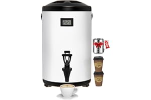 XVEZUA Insulated Beverage Dispenser 2.2 Gallon - Thermal Hot Beverage Dispenser, Hot and Cold Drink Dispenser with Spigot for Hot Water Coffee Chocolate Tea Cold Milk Cocoa, White (Non-electric)