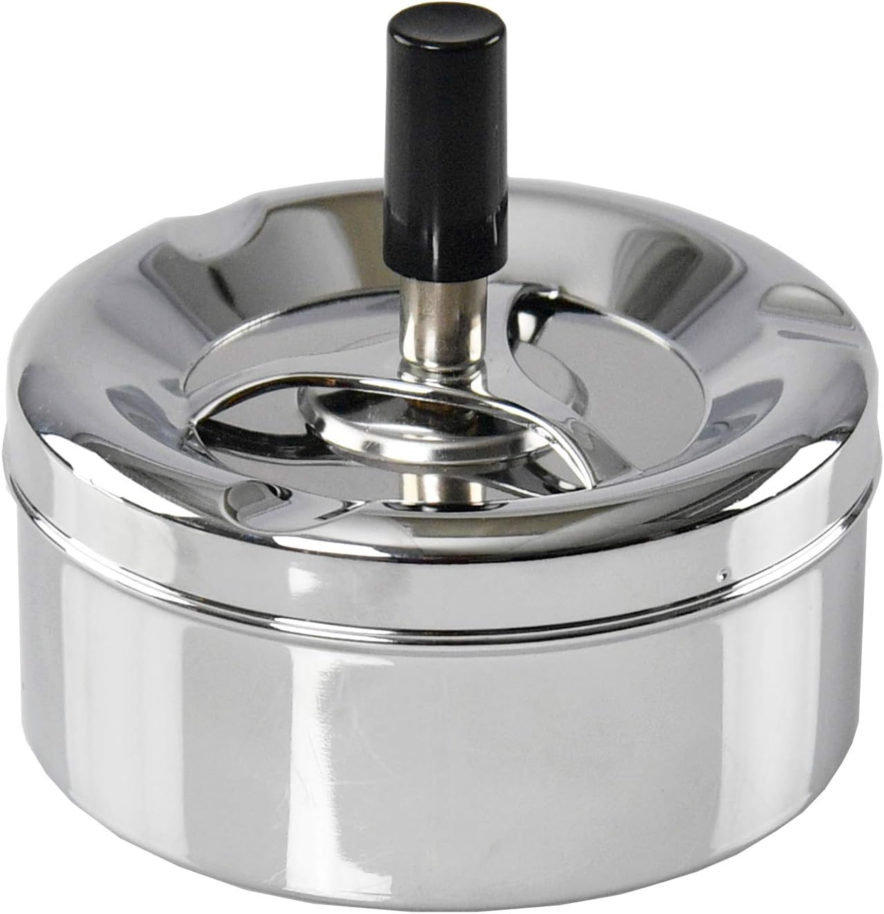 ARAD Spinning Metal Chrome Ashtray, Cigarette Smoking Accessory with Push Odor Eliminator