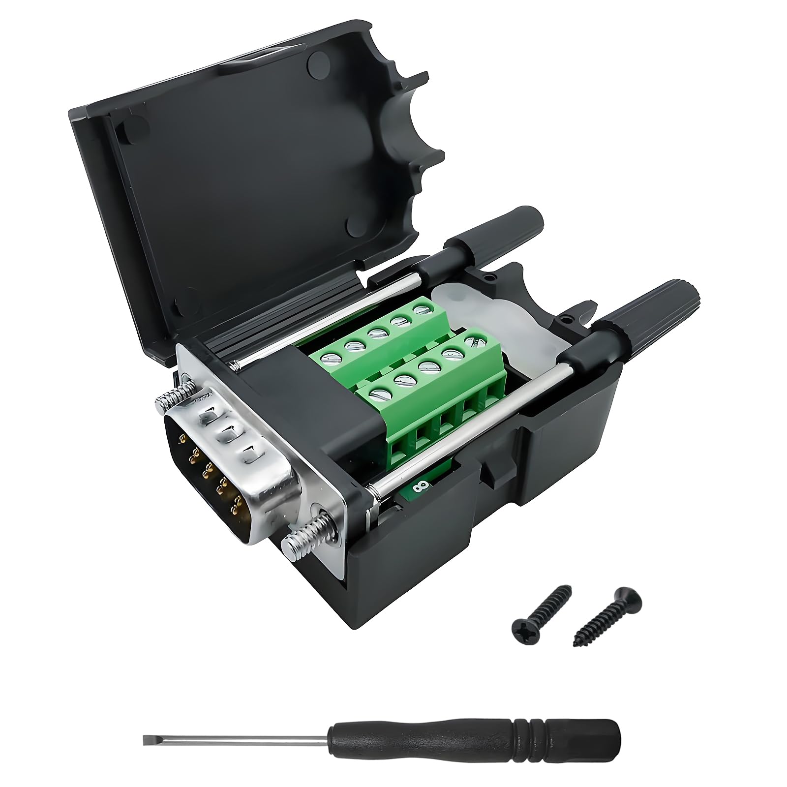 iYueMps DB9 Breakout Board Solderless Adapter,DB9 Male Terminal Connector,DB 9pin Adapter D-Sub Connector Terminal Board Plastic Cover