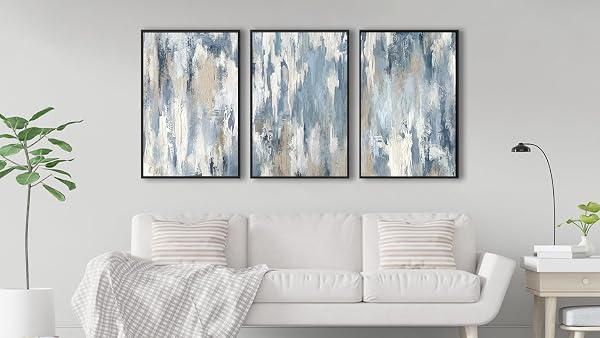 ASDCEUTICALS ABSTRACT FRAMED WALL ART – GREY BLUE LARGE WALL DECOR NEUTRAL BEIGE CANVAS PICTURES RUSTIC RETRO PAINTING PRINTS FOR LIVING ROOM BEDROOM BATHROOM KITCHEN OFFICE 20″ X 28″ X 3 PCS