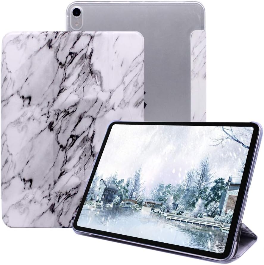CLARKCAS for iPad Pro 12.9 Case Marble,[Auto Wake/Sleep] Tri-Fold Lightweight Slim Protective Cover for 2018 iPad Pro 12.9 inch 3rd Generation (Latest Model)_ White