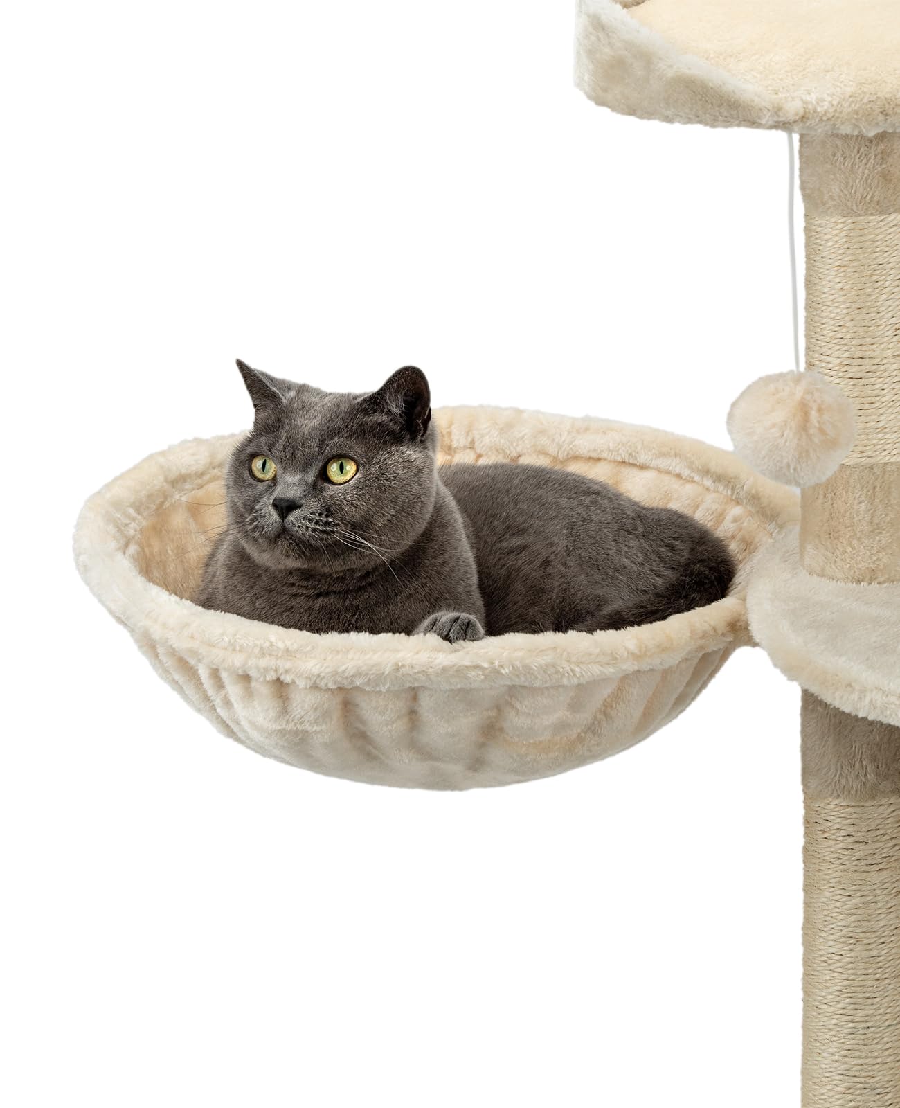 lionto Lying trough made of soft plush for scratching post, Ø 40 cm, 15 cm deep, cozy sleeping trough for any cat tree with M8 thread, sturdy metal frame for small and large cats, beige