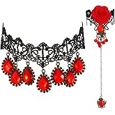 Zoestar Lace Rhinestone Necklace and Bracelet Set Vampire Jewelry Sets Halloween Accessories for Women