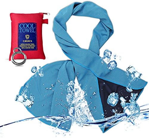 C CALOICS Cooling Towel caloics Microfiber Cooling Towel for Instant Relief 40" x 12" Ultra Soft Breathable Mesh Evaporative Cooling Scarf Neck Headband for Running Biking Hiking (Sky Blue)