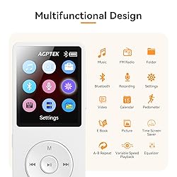 AGPTEK A02 MP3 Player with Bluetooth 5.3, 1.8 inch