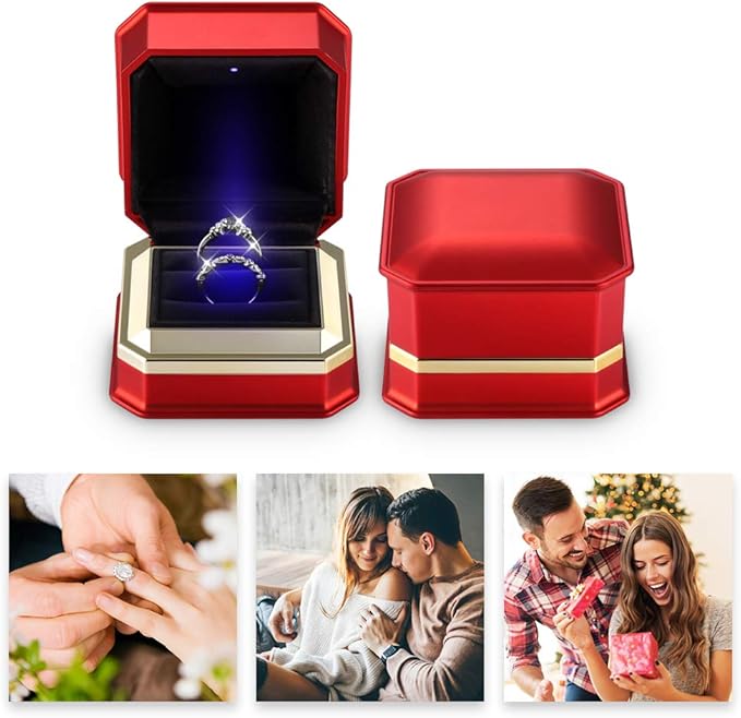 Caja de anillo de terciopelo con luz LED de lujo doble anillo ...
