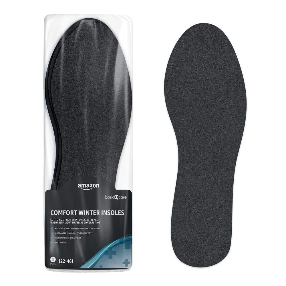 Amazon Basic Care - Comfort Winter Insoles - 3 pairs (UK Shoe Size 5-11), Blue, 6 Count, Pack of 1