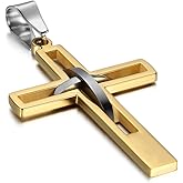 OIDEA Cross Pendant Necklace for Men Women: High Polish Hollow Openwork Stainless Steel Cross Chain Mens Jewelry Gifts