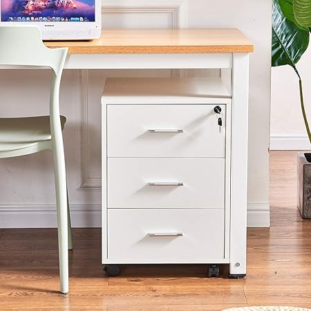 Sanery Modern File Cabinet Wooden Movable Filing Storage Unit With 3 Drawers Under Desk For Home Office Apartment Dormitory White With Lock Amazon Co Uk Kitchen Home