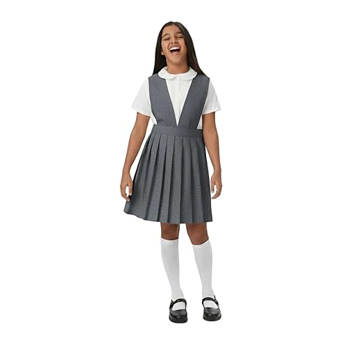 French Toast girls V-neck Jumper School Uniform Dress, Heather Gray, 10 US