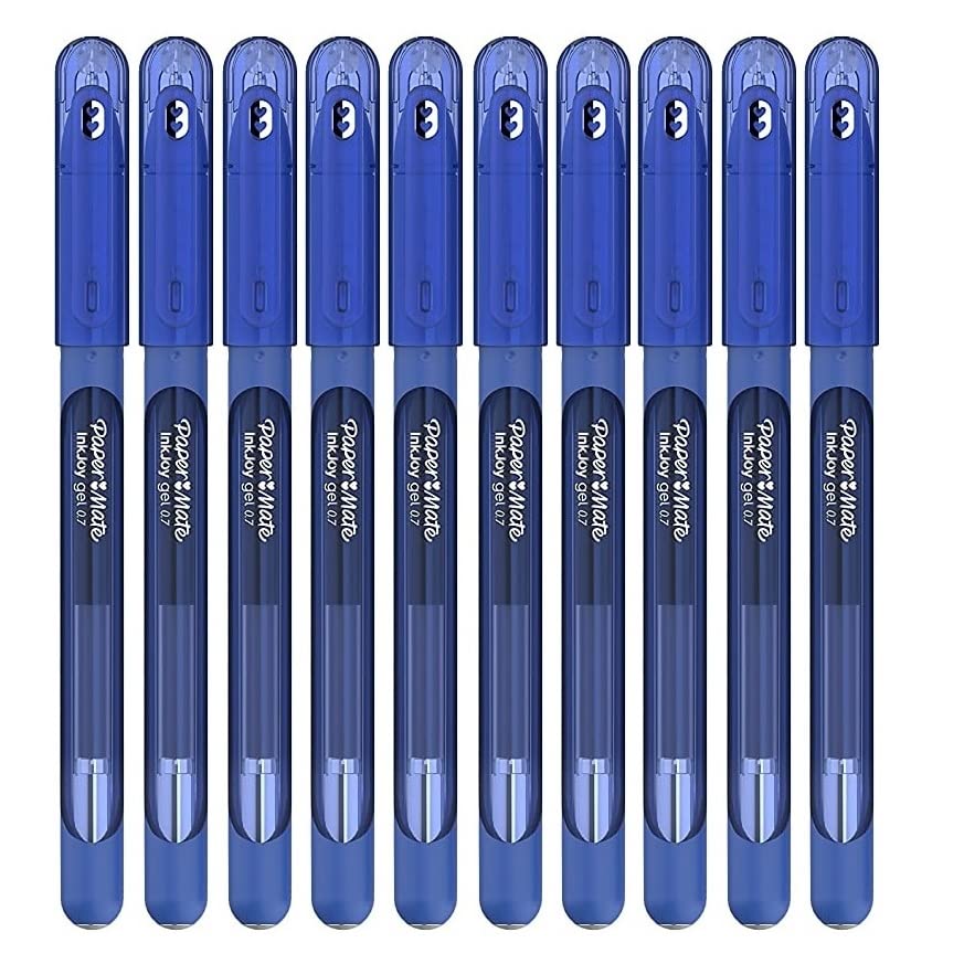 Newell Brands Paper Mate InkJoy Capped Gel Ink Pens Assorted Colours 0.7mm Medium Point Nib Tip Adult Colouring Set (Blue), 10 Count (Pack of 1)