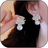 Pearl Drop Earrings Sparkly Rhinestone Dangle Earrings for Brides Bridesmaids Wedding Jewelry Statement Long Big Pearl Earrings Vintage Crystal Chandelier Earrings Elegant Glam Jewelry for Women