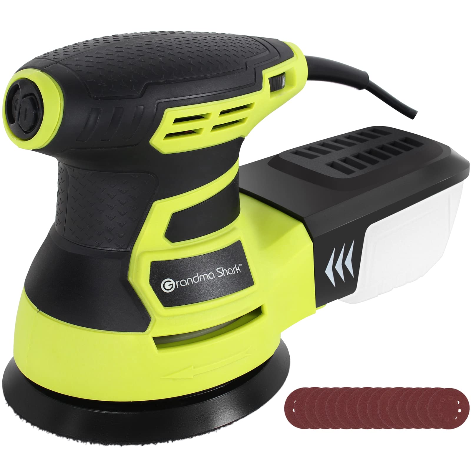 GRANDMA SHARK Multifunction Orbital Sander, with Big Capacity Dust Box, 15 Pcs 125mm Sandpaper (Six-Speed/13000RPM)