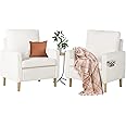 TYBOATLE Accent Chairs Set of 2, Modern Fabric Living Room Arm Chairs, Furry Cozy Upholstered Mid-Century Chairs w/Side Pocket, Club Reading Lounging Side Armchair for Office, Bedroom (Cream White)