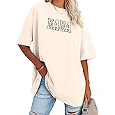 Mama Shirt Women Mama Embroidered Shirts Oversized T-Shirts Trendy Mom Short Sleeve Tee Tops