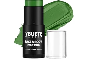 YBUETE Green Face Body Painting Stick, Professional Full-coverage Cream Green Face Paint for St. Patrick's Day Halloween SFX Witch Monster Cosplay Makeup, Washable Body Paint for Adult Carnival