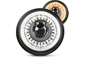 BRAVEWAY 5-3/4 inch 5.75" Round LED Headlight Motorcycle Compatible with Dyna Street Bob Super Wide Glide Low Rider Night Rod Train Softail Deuce Custom Sportster Iron 883 Black, with DRL Start-up Halo Ring