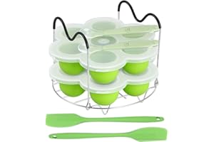 ROTTAY Silicone Egg Bites Molds and Steamer Rack Trivet with Heat Resistant Handles Fit Instant Pot Accessories, 7pcs set for 6qt & 8qt Electric Pressure Cooker With 2 Spoons and Silicone spatula