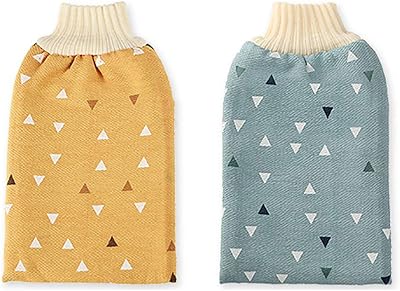 Omenluck 2Pcs Shower Gloves Rubbing Towel Back Brush Scrubber Bathing Sponges