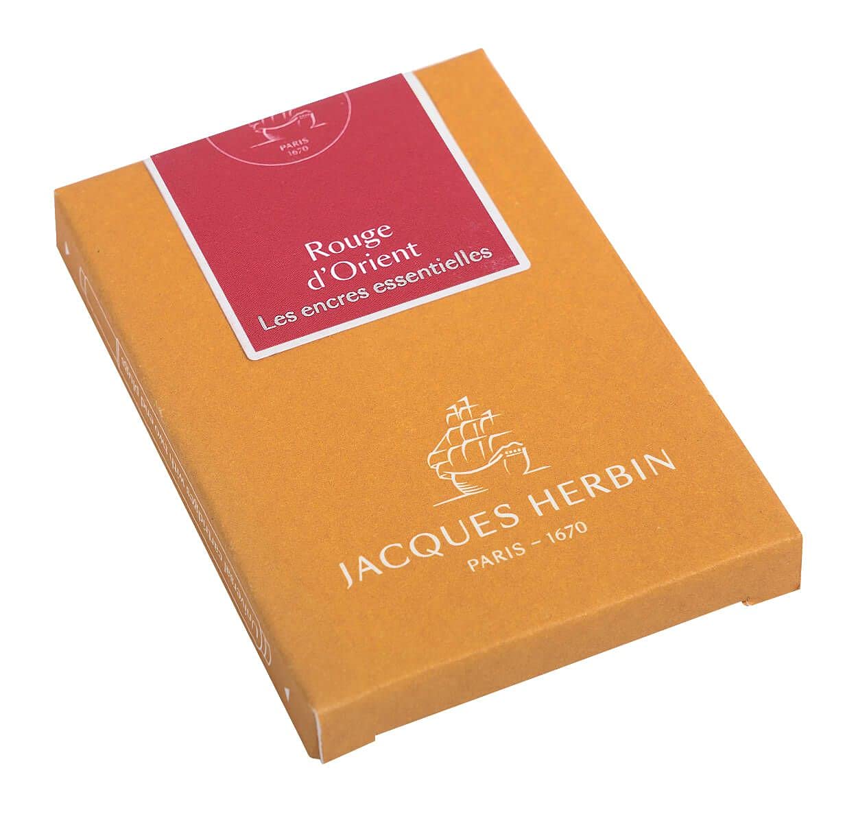 Jacques Herbin 11069JT - Box of 7 large cartridges - international size, for fountain and roller pens - Rouge d'Orient/ Oriental Red. Made in France - Writing — image 1