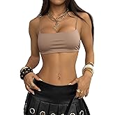 MakeMeChic Women's Square Neck Sports Bra Spaghetti Strap Wireless Square Back Workout Bra Crop Tops