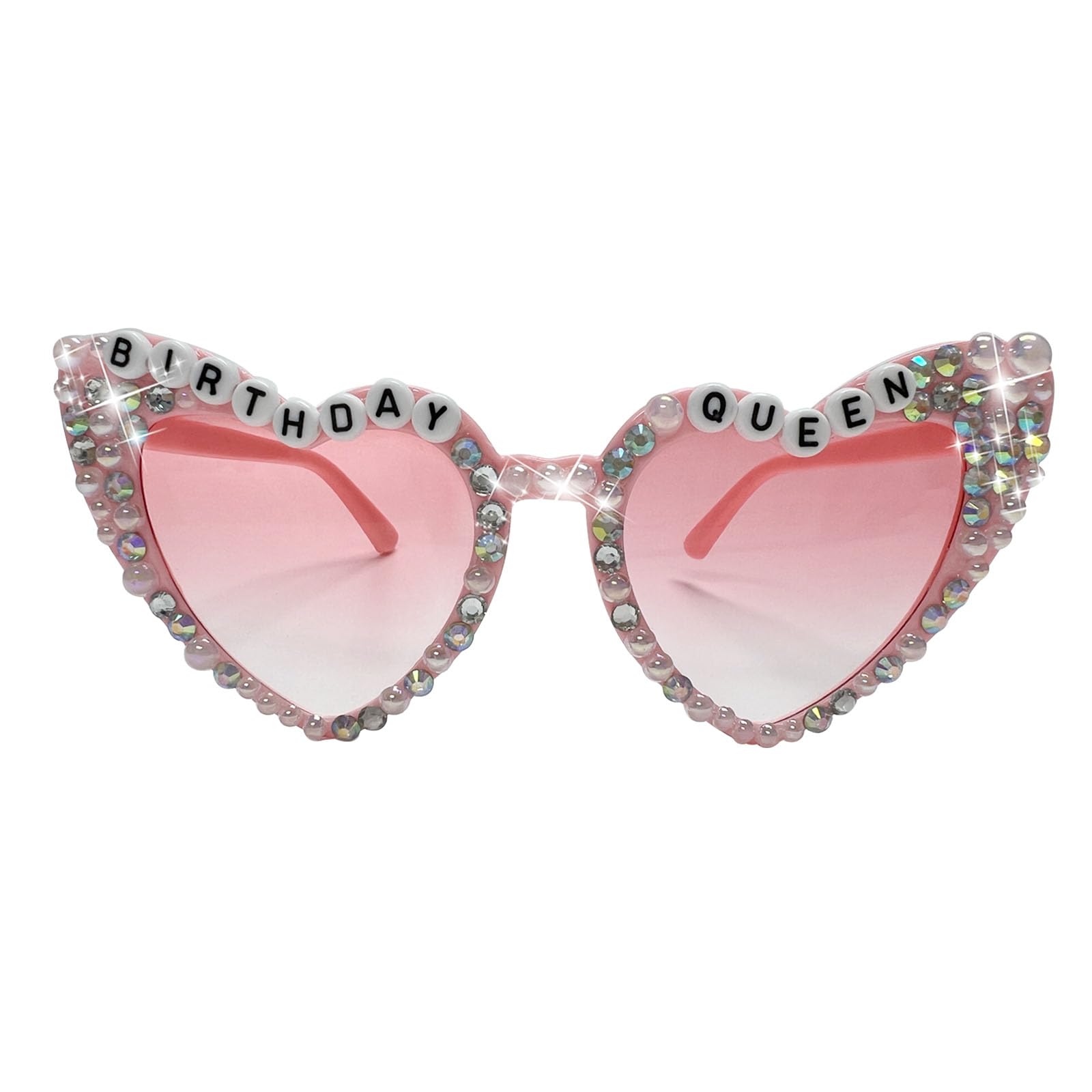 Photo 1 of ZEBSF Birthday Queen Glasses for Women - Pink Heart Birthday Pearl Sunglasses for Funny Happy Birthday Gifts Accessories Party Favors Birthday Decorations