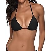 Suvimuga Women's Triangle Bikini Top Push up Padded Halter String Bathing Suits Top