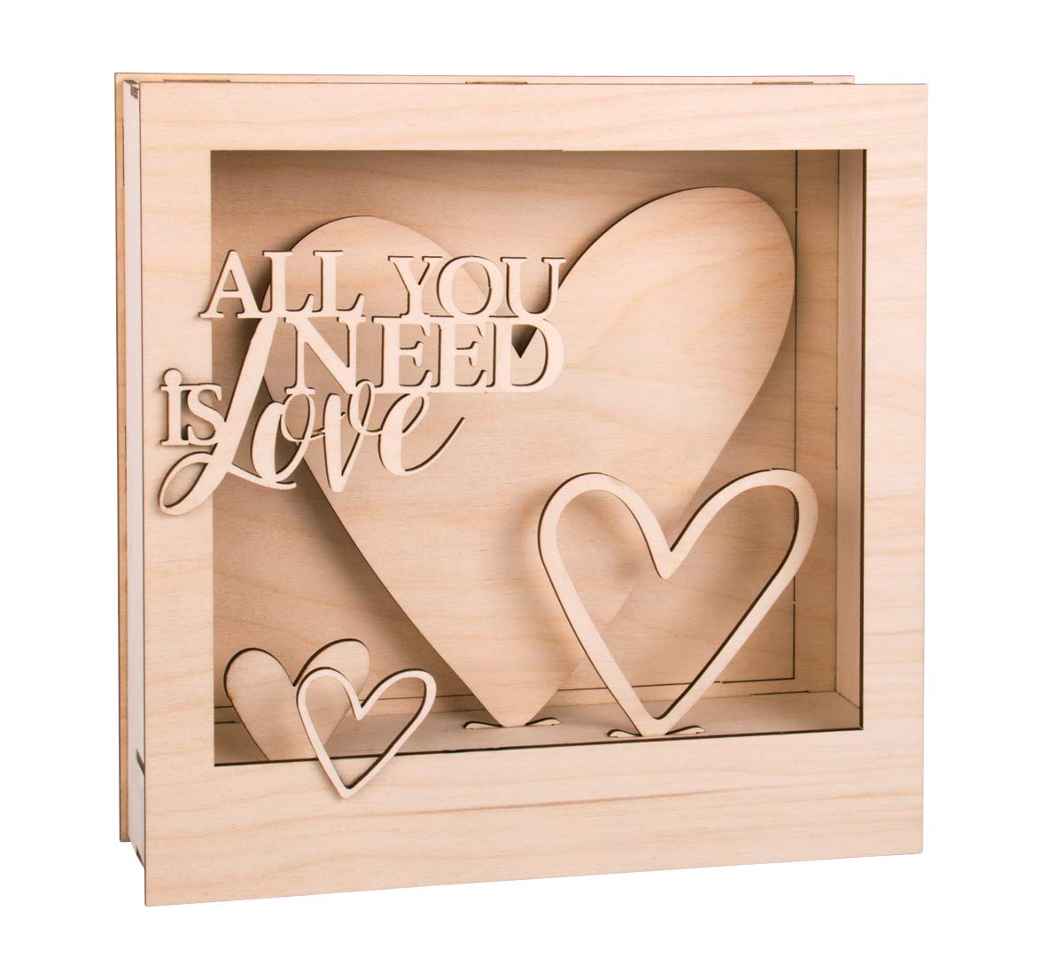 Rayher Shadow Box Building Kit with Heart Design, 3D Display for Wedding, DIY Wood Craft Set, 16 slot-together Pieces, natural wood, 24x24x6.3cm, 62887505 — image 1