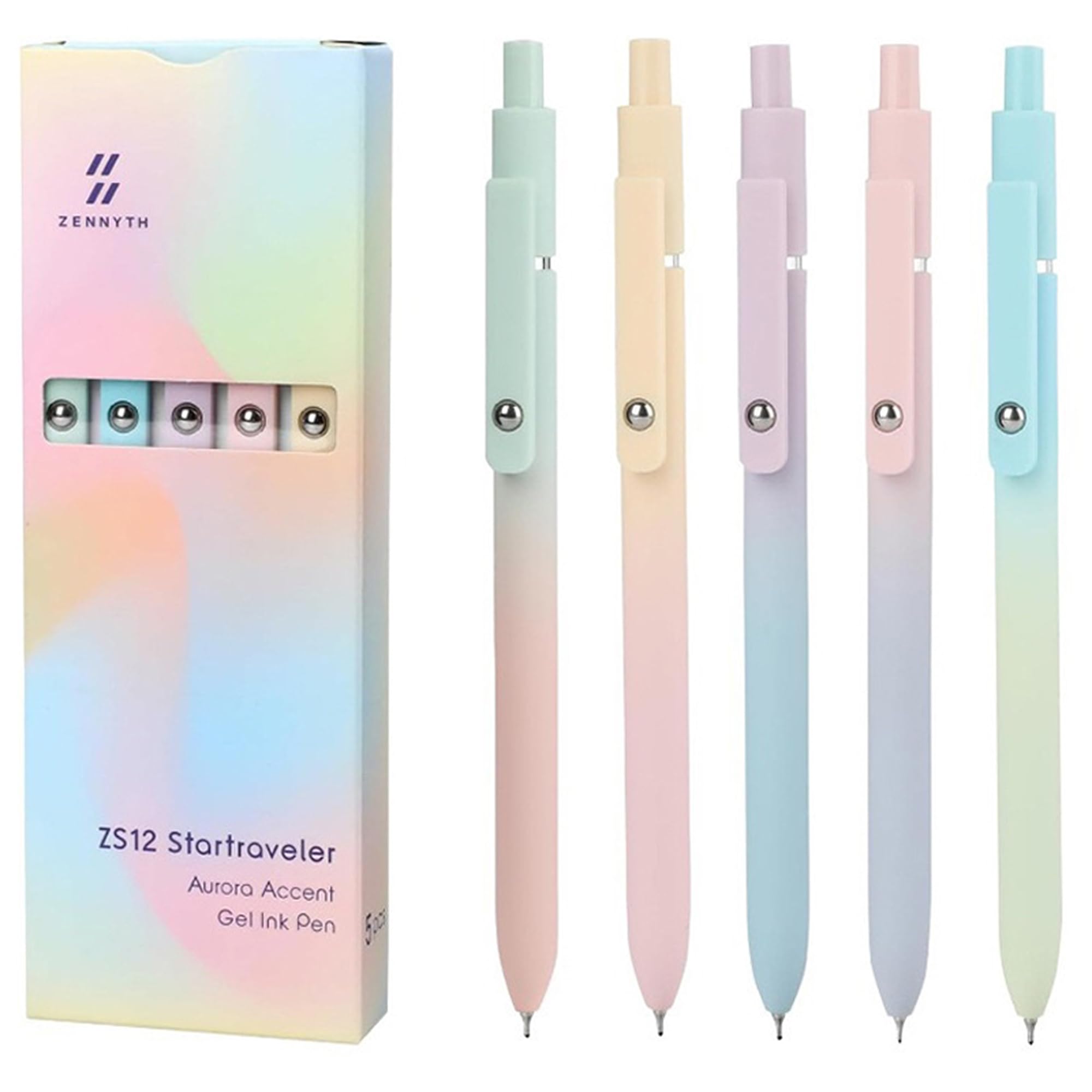 KANGSIT Gel Pens Black, 5Pcs 0.5mm Black Ink Fine Point Smooth Writing Pens, High-End Series Retractable Pens for Journaling Note Taking, Cute Office School Supplies - Macaron