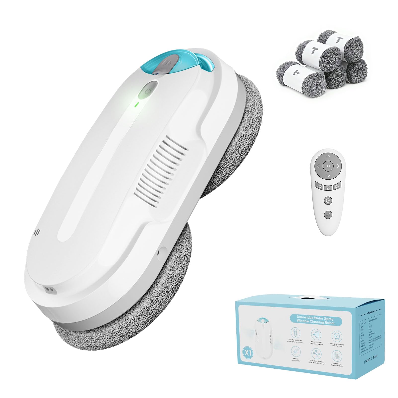 Robot limpiador de ventanas inteligente HIXZAP con pulverizador ultrasónico bidireccional y tanque de 85 ml - Detección automática de bordes, succión fuerte de 2400-3200 pa, protección anticaída para una limpieza sin esfuerzo