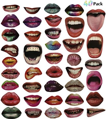 cutebows Lips Photo Booth Props, Lush Mouth Realistic Party Props, Wedding props,Party Mask, 40 Pack