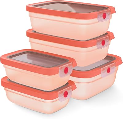 oneClick, Set de 5 recipientes para almacenar alimentos, Naranja