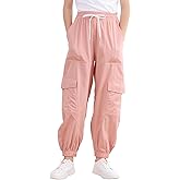 LIFAky Girls Cargo Pants Baggy Joggers Lightweight Elastic Waist Drawstring with Pockets Casual Travel Hiking Streetwear