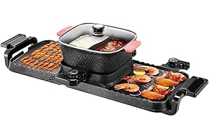 Uargd 2-in-1 Electric Smokeless Grill and Hot Pot, 2300W Indoor Grill with Non-stick Pan, Dual Temperature Control, Removable