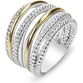 YYSuniee Designer Intertwined Band Ring 18K Gold Plated Twisted Cable Band Ring Two Tone Statement Jewelry for Women Gift