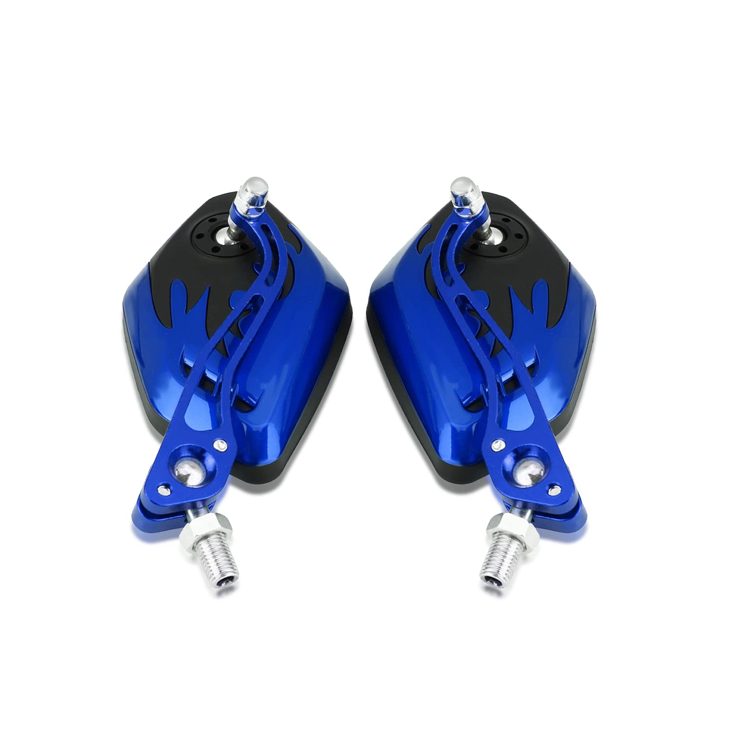 Photo 1 of 1 Pair Universal Motorcycle Rearview Side Mirrors, Keenso Adjustable Aluminum Handlebar Rear View Side Mirrors Flame Pattern Motorbike Scooter 10mm 8mm (Blue)