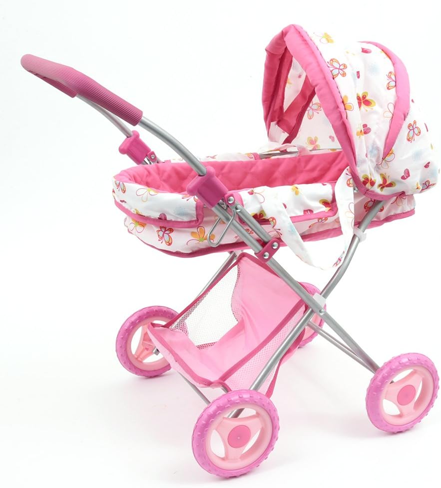 Mamatoy MMA06000 – Mama Mia glammy Baby Prammy, Doll Stroller, flower and butterfly pattern