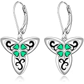 St Patricks Day Earrings Shamrock Earrings for Women Sterling Silver Celtic Knot Green Four Leaf Clover Earrings triangle Jewelry Friendship Irish Birthday Gifts