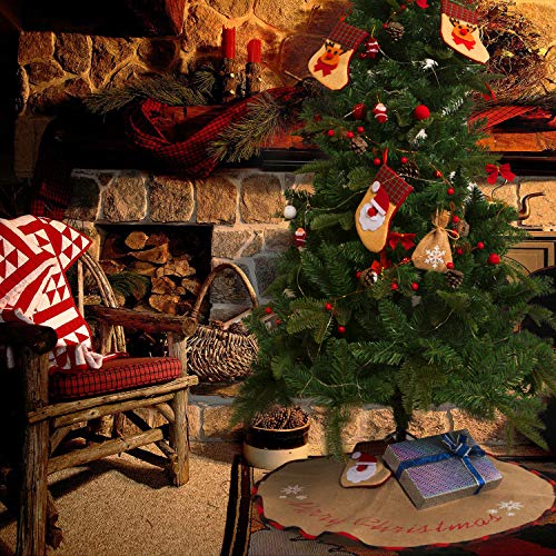 N&T NIETING Burlap Christmas Tree Skirt 30 Inches, Rustic Xmas Tree Skirt for Christmas Decorations, Merry Christmas Tree Ornaments, Holiday Home Decor