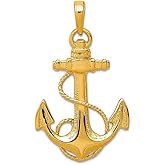 JewelryWeb 10k Gold Nautical Ship Mariner Anchor With Rope Pendant Necklace 33x18mm Wide Pendant for Women