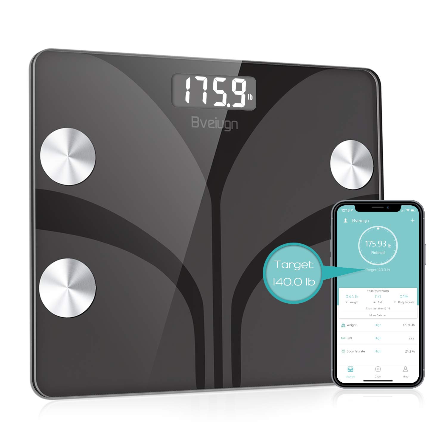 RUNSTAR Smart Body Fat Scale, Dark Black