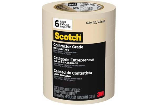 Scotch Contractor Grade Masking Tape, 0.94 inches by 60.1 yards (360 yards total), 2020, 6 Rolls