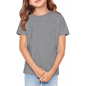 ZDC Girls Short Sleeve Shirts Kids Crewneck T-Shirts 5-14 Years | Kids Plain T Shirts,Solid,Basic Layering,Casual,Basic,Soft