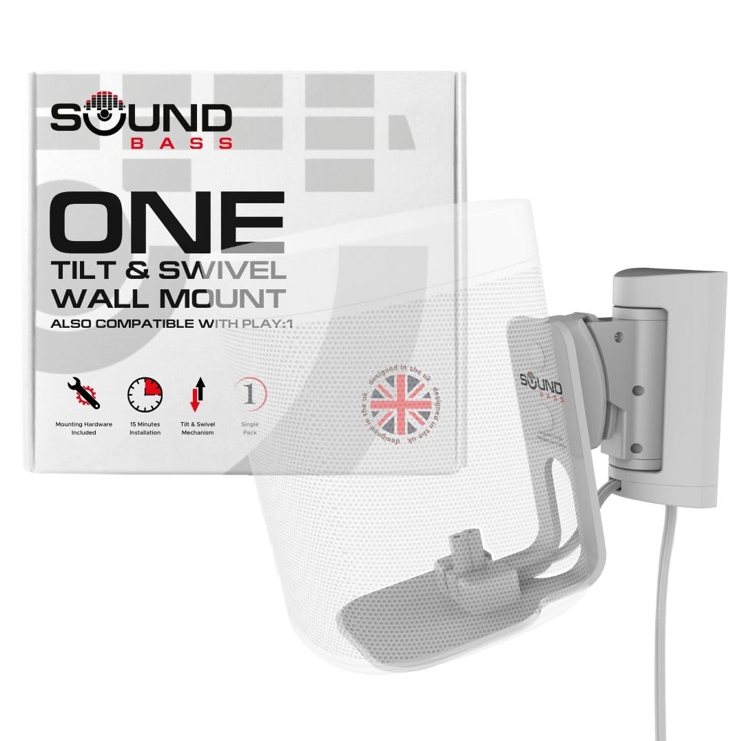 Sound Bass ONE Wall Mount Bracket, Tilt and Swivel, White, Single (1pc), Compatible with ONE, ONE Gen 2, ONE SL & Play:1, Effortless Installation, Includes Mounting Kit