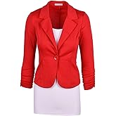 Auliné Collection Women's Casual Work Solid Color Knit Blazer Red Large