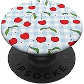Blue Gingham Red Cherry Pattern PopSockets Adhesive PopGrip