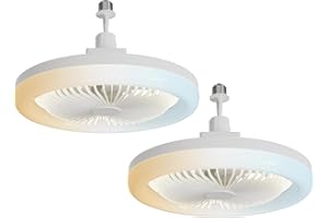 She's home Small E26 Base Ceiling Fan with Light 2-Pack, 3 Color Small Ceiling Fan with Light, E26 Light Bulb Fan with Remote, White
