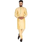SKAVIJ Mens Art Silk Kurta Pajama Set Traditional Indian Ethnic Wear for Wedding Festive Long Kurta with Pajama