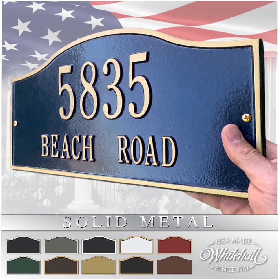 Plaques & Wall Art - Whitehall™ Personalized Cast Metal Address plaque - The Rolling Hills Plaque.Made in the USA. BEWARE OF IMPORT IMITATIONS. Display your address and street name. Custom house number sign.