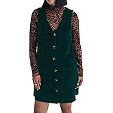 YEXPINE Women's Corduroy Overall Dress Button Down Sleeveless Fall Mini Pinafore Jumper Dress